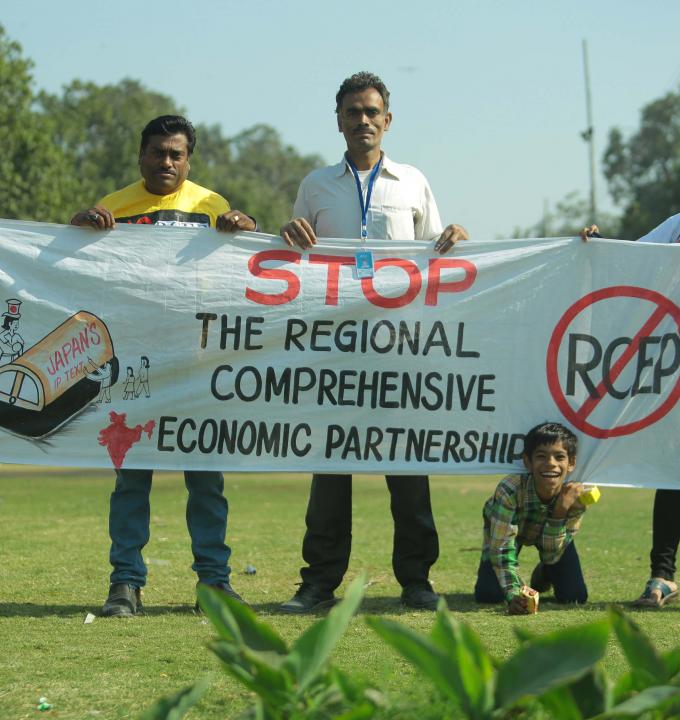 Civil society demonstration against IP provisions in RCEP that can block access to affordable medicines. Outside Ministry of Commerce, Udyog Bhawan, New Delhi