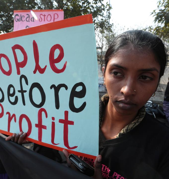 People affected with Hepatitis C and HIV protesting at Delhi Patent Office during hearing of Sofosbuvir Patent Opposition, February 2016 