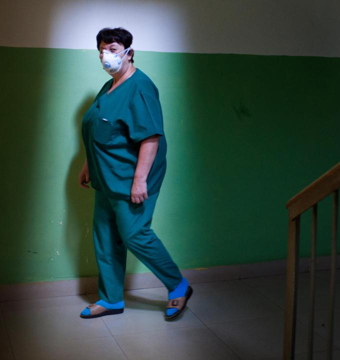 A nurse at work at Zugdidi regional TB hospital, in Georgia’s Samegrelo region, where MSF first started working in 2006.  “The question people ask me most often is, ‘aren’t you afraid of working here?’ I tell them, ‘of course not.’ And I give them more information about TB.”