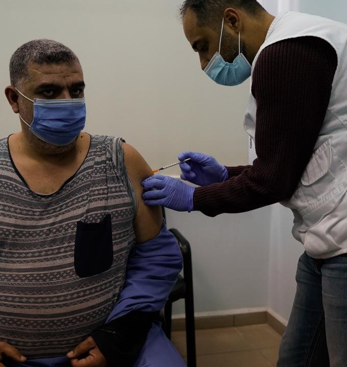 MSF medical mobile teams vaccinating Elderly people and frontline Healthcare workers in a nursing home in Tripoli.