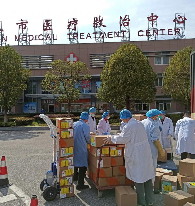 MSF donated 3.5 tonnes of personal protective equipment to health workers at the Wuhan Jinyintan Hospital in Hubei province.