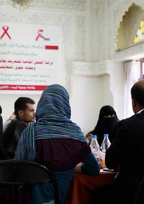 Meeting at the AID Association, one of the organisations working in Yemen to support people living with HIV.