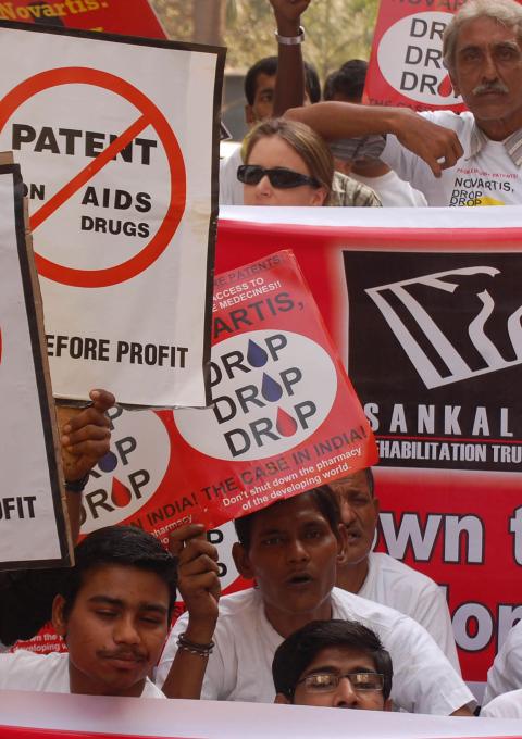 A protest was organised by Indian civil society on World AIDS Day, 1 December 2011, in front of Novartis' Mumbai Office to safeguard India's patent laws for companies to produce affordable generic medicines.