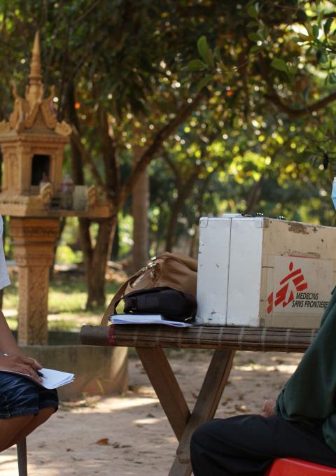 MSF staff conduct a home-based visit for a DR-TB patient in Kampong Cham province, Cambodia.