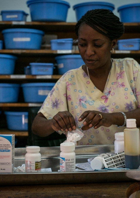 Pharmacy at the Medecins Sans Frontieres (MSF) hospital in Kinshasa, DRC. Photograph by Guillaume Binet/MYOP