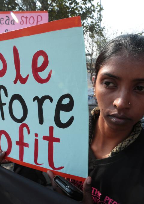 People affected with Hepatitis C and HIV protesting at Delhi Patent Office during hearing of Sofosbuvir Patent Opposition, February 2016 