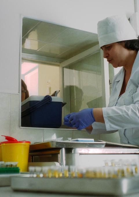 In the laboratory of the Mykolaiv Regional Center of Palliative Care and Integrated Services, with which MSF collaborates to treat patients with hepatitis C. Many of the tests required for the patients are performed here.