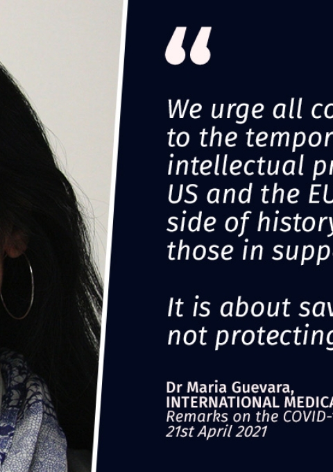 Quote comes from MSF AC Press Release from 21st April 2021, "After encouraging statement from US on landmark COVID-19 monopoly waiver, MSF calls on all opposing countries to relent ahead of next talks"