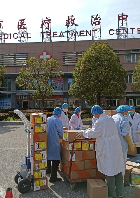 MSF donated 3.5 tonnes of personal protective equipment to health workers at the Wuhan Jinyintan Hospital in Hubei province.
