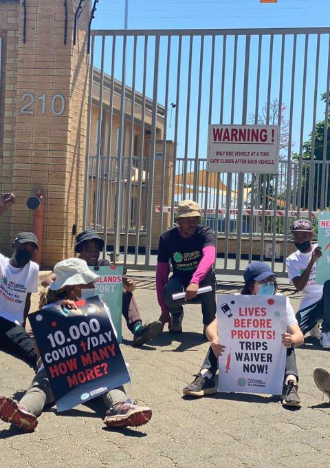 South Africa TRIPS waiver protest in front of Netherlands embassy 