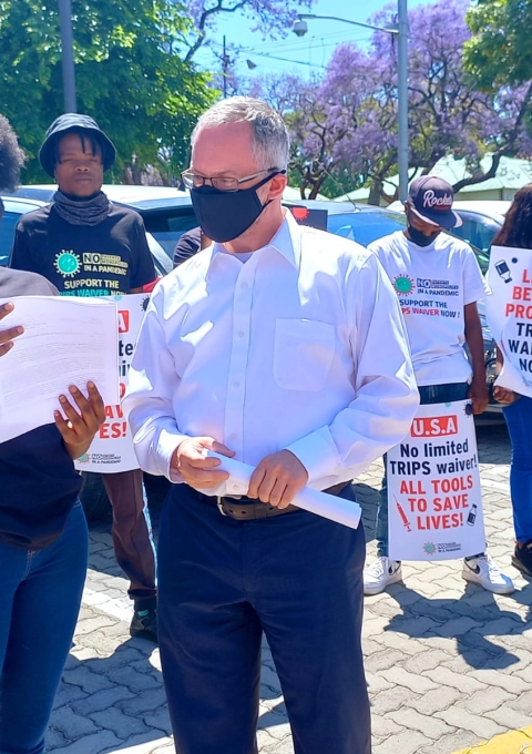 South Africa TRIPS waiver protest in front of US embassy