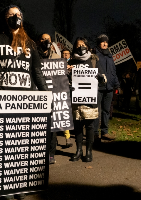 TRIPS Waiver - No monopolies in a pandemic, Geneva protest, Switzerland. 