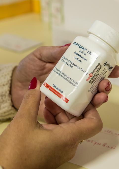 Bottle of bedaquiline, Zhytomyr Regional TB Dispensary, Ukraine. In 2018, MSF started providing treatment for drug-resistant TB to people in Zhytomyr, Ukraine.