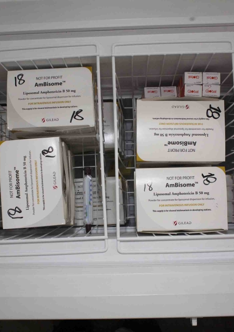 Liposomal amphotericin B stored in a fridge at the MSF kala azar clinic. Fulbaria, Mymensingh district, Bangladesh.