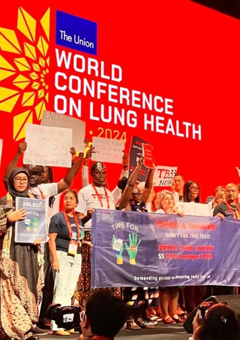 MSF and TB activists take stage at TB Union conference 2024 to call on Cepheid and Danaher to reduce the price of GeneXpert tests to US$5