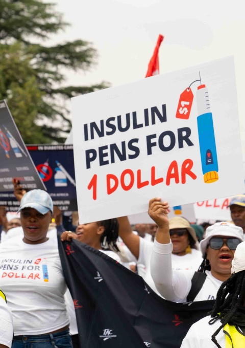 Protest in Johannesburg outside Novo Nordisk's office asking them to drop the price of insulin pens to $1, and to end the double standard on insulin pen supply.