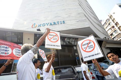 Novartis has been pursuing a legal case aimed at gutting India’s patent law of important public health safeguards since 2006. The law allows companies in India to produce affordable generic medicines on which MSF and other care providers in developing countries heavily rely to do our work.  A protest was organised by Indian civil society on World AIDS Day, 1 December 2011, in front of Novartis' Mumbai Office.
