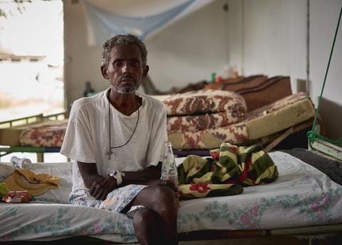 Kasaye, 55, is a secondary kala azar patient with HIV co-infection. Over the past 16 years, he has had 13 recurrences of the disease, all of which have been treated by MSF first in Humera and then in Abdurafi, Ethiopia 2018.