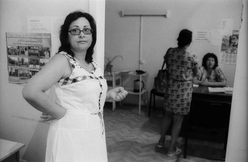 Viktoriya Kuznetsova at her workplace where substitution therapy is provided, Ukraine, 2018.