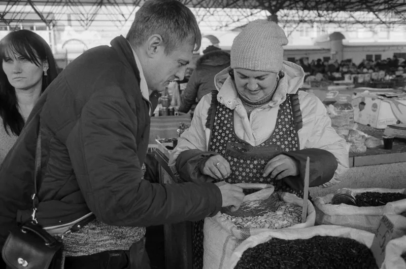 Ihor Skalko, shopping at the market, Ukraine, 2018.