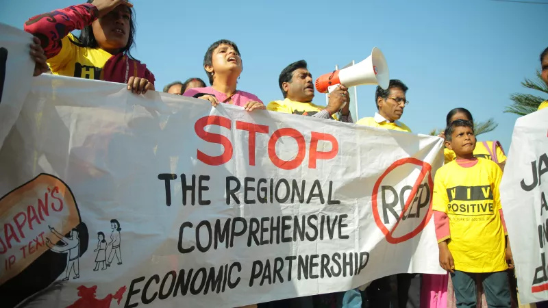 Civil society demonstration against IP provisions in RCEP that can block access to affordable medicines during the 6th round of negotiations. 3rd December 2014