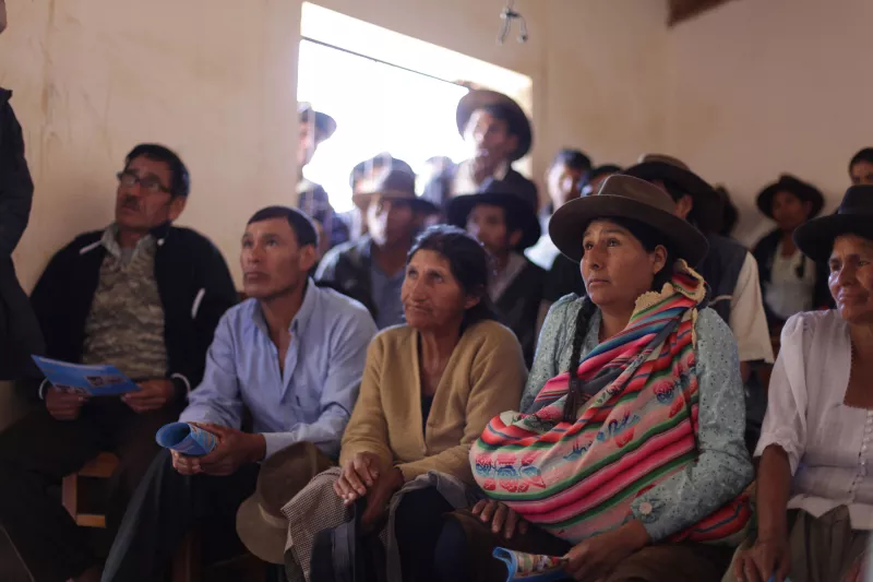 In Karuma, the community gathered for an informative meeting on Chagas disease. Communitary education is a key aspect of the MSF project in Aiquile, Bolivia, and meetings are held in Quechua, the local language, 2012.