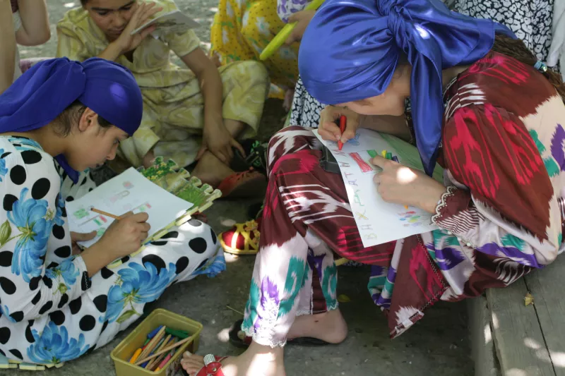 Children suffering from multi-drug resistant tuberculosis (MDRTB) take part in developmental activities while they are treated at a TB paediatric hospital in Dushanbe, Tajikistan. 