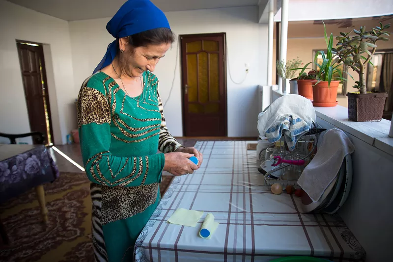 Zargan, 51, from Yalkhoy-Mokhk, Kurchaloy district of Chechnya, is an XDR TB patient on ambulatory treatment. She lives in her home village in a mountainous district with her brother’s family. 