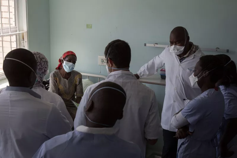 Tholakele, 39, an MDR-TB patient, during a ward round in the National TB Hospital. Moneni, Manzini Region, Swaziland.
