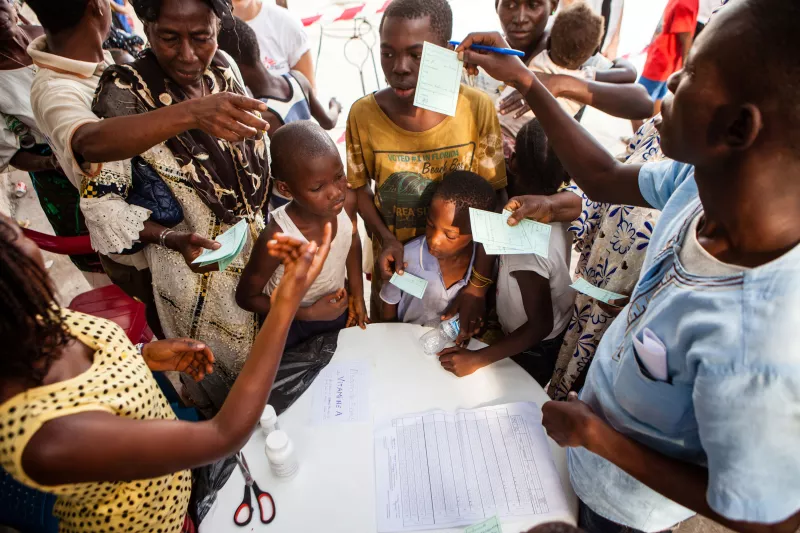 Local patients register just before being vaccinated at Ratoma commune in Conakry, Guinea. Médecins Sans Frontières/Doctors without borders (MSF) is launching the 7th of April 2017 a large scale measles vaccination campaign in Conakry, the capital of Guinea. Since the beginning of the year there have been 3468 confirmed cases and 14 deaths dues to measles in Guinea.