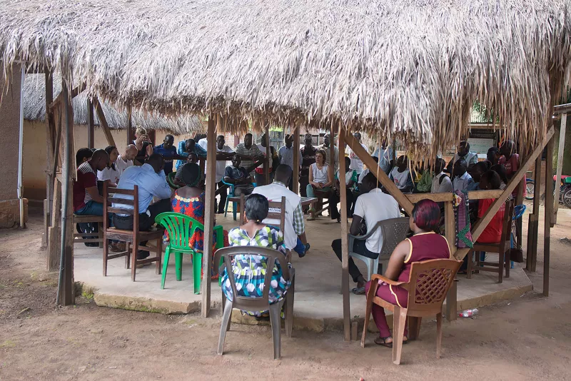 MSF staff at a daily morning meeting before going to the field in Yambio, Gbudwe State, South Sudan.