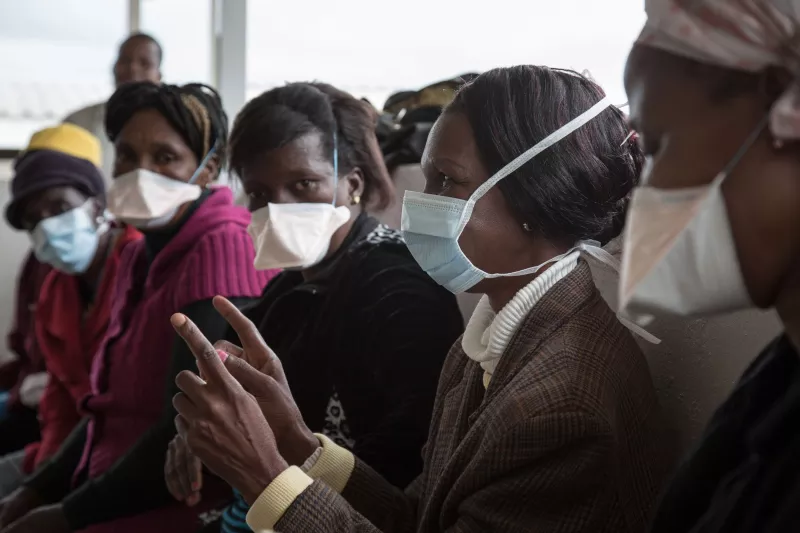 Winile, deaf from MDR-TB treatment side effects, learns sign language in the MSF Matsapha clinic, Manzini Region, Swaziland, 2016.