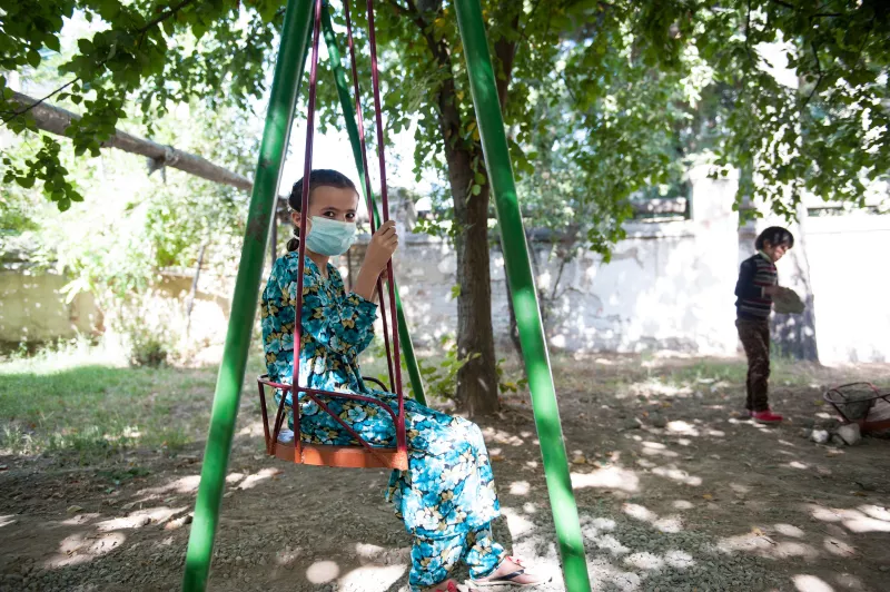 13-year-old Dilbar, is pictured here in paediatric TB hospital playground, Dushanbe, Tajikistan 2013.