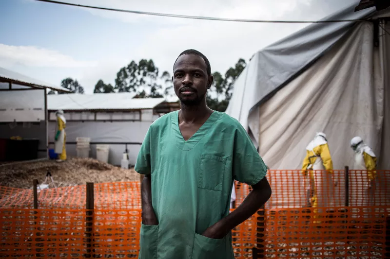 MSF nursing activities manager, Mustafa Moudi is seen inside the a MSF supported Ebola Treatment Centre(ETC) on November 04, 2018 in Butembo.