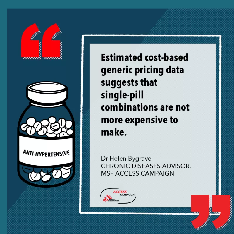 Estimated cost-based generic pricing data suggests that single-pill combinations are not more expensive to make.