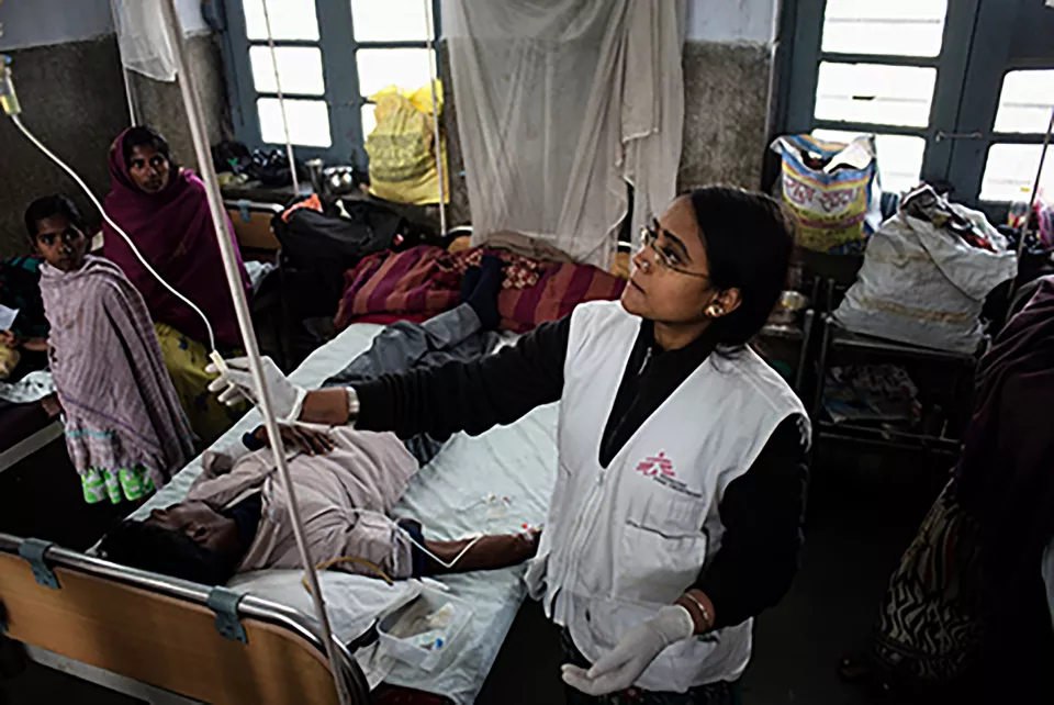 Bihar, India, February - 2014 MSF staff nurse seen administering single-dose treatment for Kala Azar patients in Sadar Hospital Hajipur. Photograph by Sami Siva