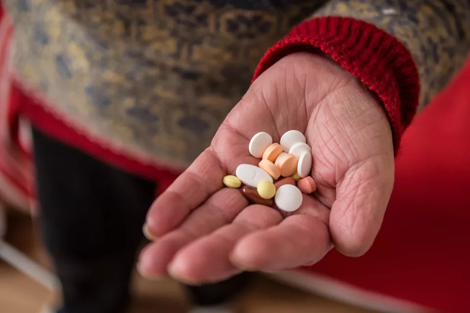 These are the drugs Halyna Uvarenko, 56, an MSF patient with multidrug-resistant TB (MDR-TB), needs to take every day.