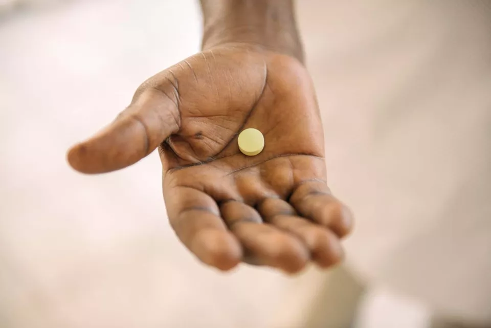 A tablet of fexinidazole, a new oral drug approved in 2018 for the treatment of sleeping sickness.
