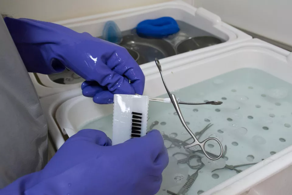 At MSF’s post-operative care hospital in Mosul (Iraq), infection and prevention control (IPC) measures are implemented. One of the pillars of IPC consists in cleaning, sterilizing and sanitizing. Here, sterilized equipment is being prepared before being used for a surgery.