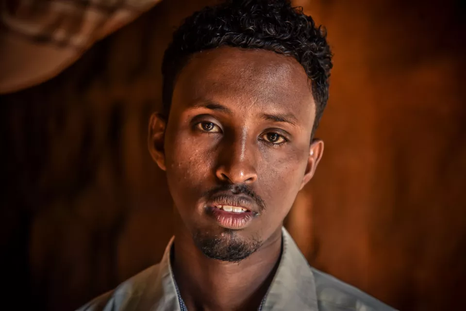 Mohamed Hussein Bule, 27, lives with Type 1 diabetes. He is a refugee and teaches in one of the schools in Dagahaley.