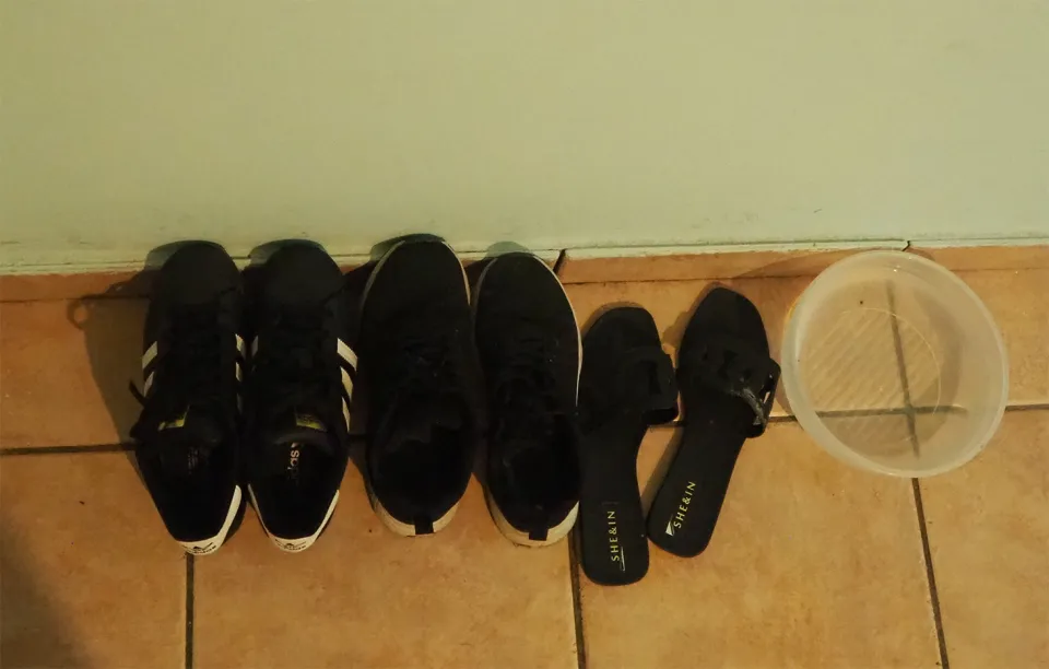 Amina’s family’s shoes. Athens, Greece.