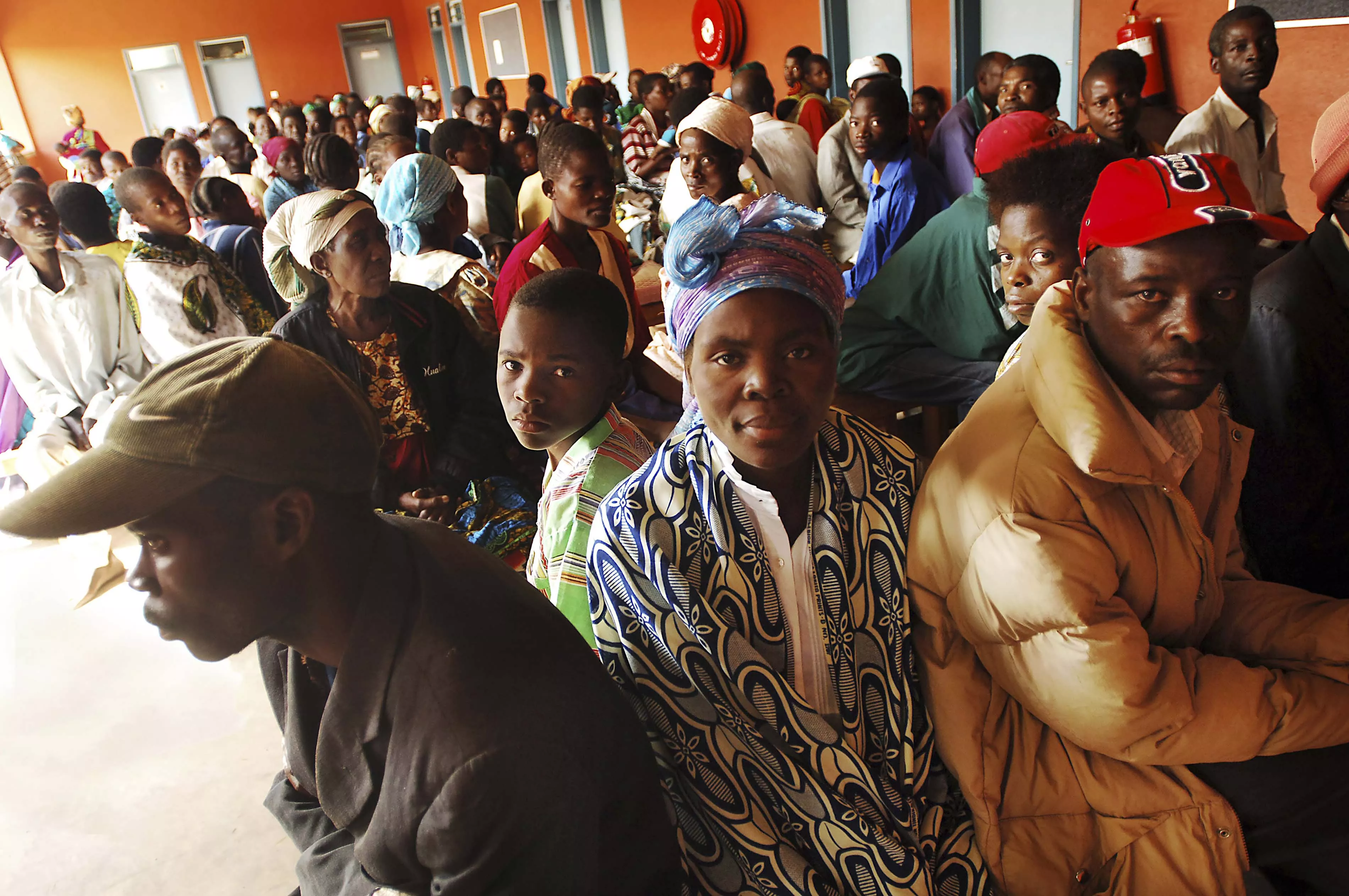 Patients wait to be examined at the Thyolo District Hospital.