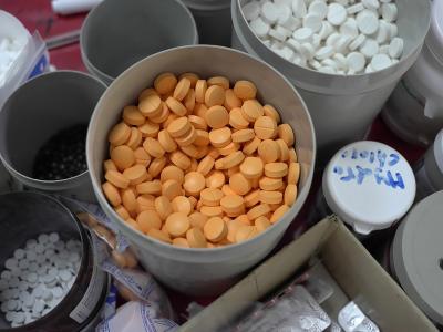 So called “orange pills” (Amoxicillin), an antibiotic very popular among patients in Ahmed Shah Baba hospital in Kabul. Photograph by Doris Burtscher