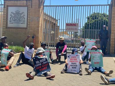 South Africa TRIPS waiver protest in front of Netherlands embassy 