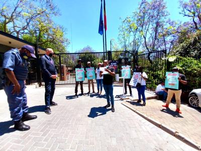 Trips WAIVER protest outside Belgium embassy in South Africa