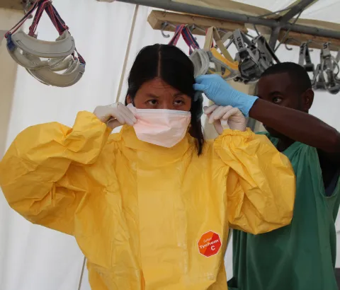 Joanne Liu (International President), Ronald Kremer (OCA Health Advisor) and Brice dele Vigne visited the ebola treatment centre in Kailahun, Sierra Leone on August 2011