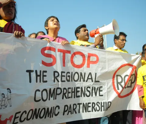 Civil society demonstration against IP provisions in RCEP that can block access to affordable medicines during the 6th round of negotiations. 3rd December 2014