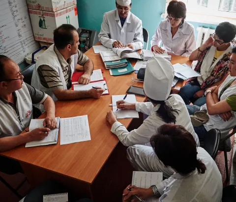 The highest TB rates in Kyrgyzstan are in Kara-Suu district, Osh province. Weekly meeting of the local medical staff with the supervising and counselling staff of MSF. Case review before medical round.