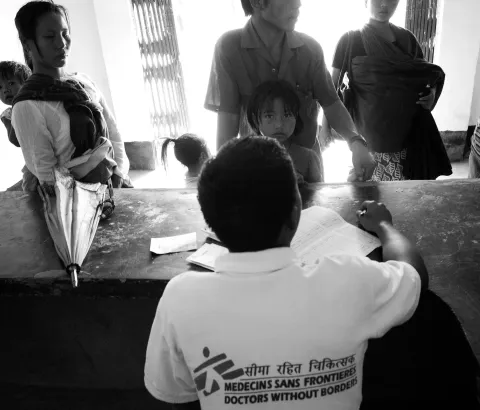 Mother and children register for their Hepatitis-B Vaccination at the MSF Chapikarong clinic. February, 2009, Manipur, India.