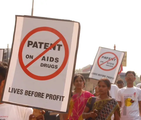 A protest organized by Indian society on World AIDS Day, in front of Novartis' Mumbai office, India 2011.